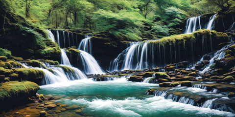 The natural wonder of cascading waterfalls, tranquil streams, - 756360179