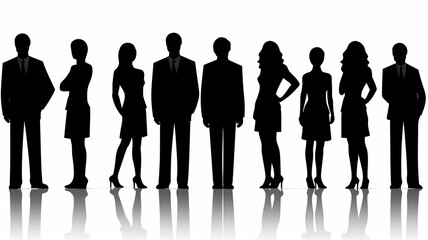 silhouettes in a row of business people isolated on a white background, a silhouette of a group of people businessmen for design and layer overlay - 756360322