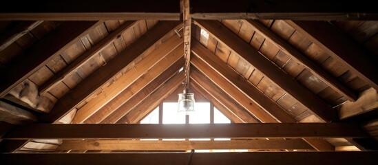 Obraz premium New wooden frame installed in the attic ceiling frame.