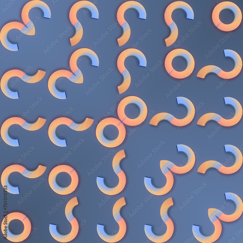 Poster Abstract digital illustration in a blue-orange color scheme with a pattern of circles. 3d rendering