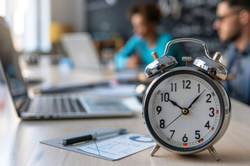 Coaching session on time management, with a close-up on time allocation strategies and the focused participant, showcasing the importance of efficient time use in leadership