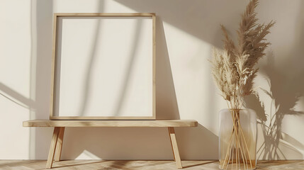 Trapezoid picture frame mockup with mat, Wooden Minimalist style