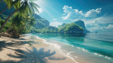 A beautiful tropical island beach. Generative AI.