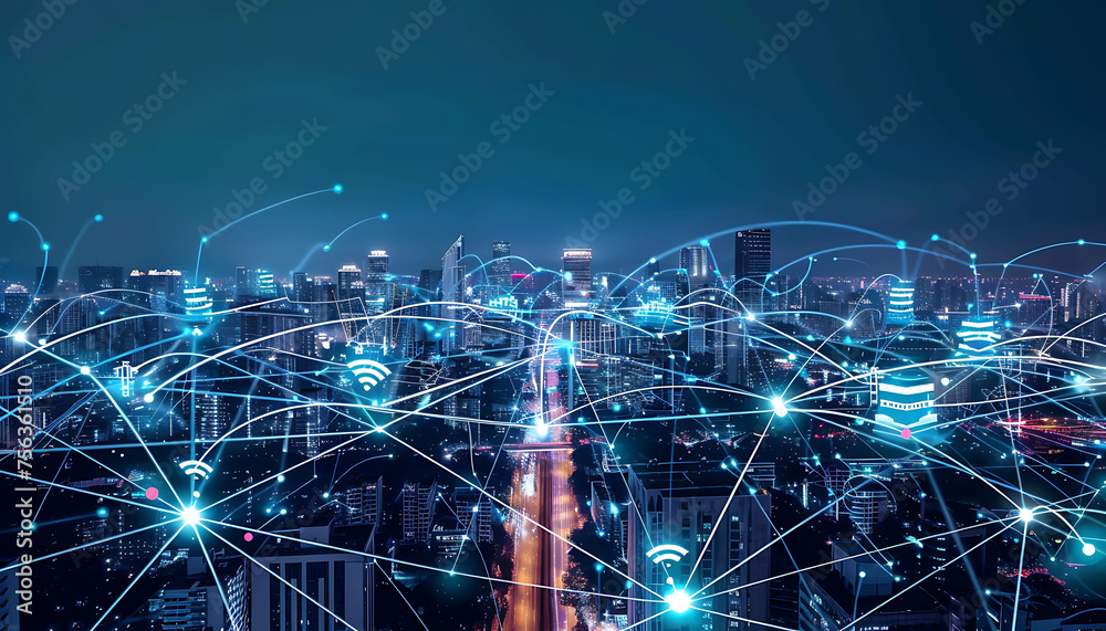 Aufkleber Next-Gen Connectivity: Exploring the Interplay of 5G, Cloud Computing, and Global Connectivity for Smart Cities