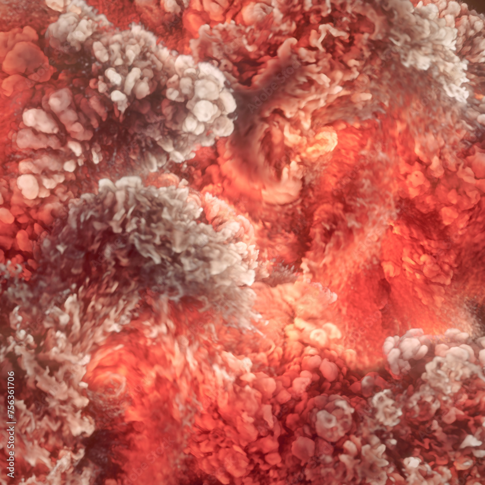 Aufkleber explosive waves with bright orange-red swirls of flame. 3d rendering digital illustration