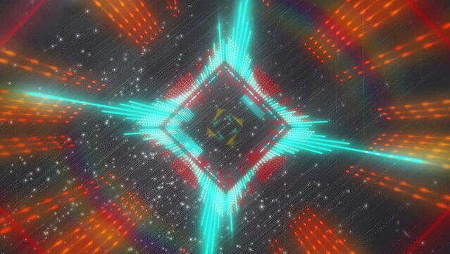 Animation of colourful digital tunnel on black background