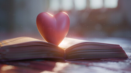 Clean 3D rendering of a digital book opening to a heart stories of nursing heroism