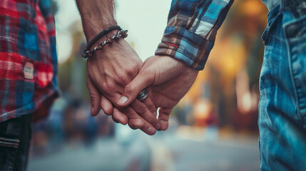Gay couple, holding each other's hand - obrazy, fototapety, plakaty