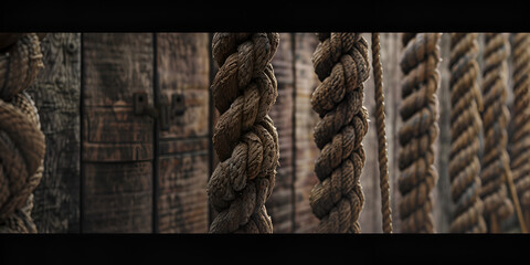 natural jute rope wound on a pole Seamlessly expandable on all sides to your desired size Braided rope on a roll background texture created with technology. - obrazy, fototapety, plakaty