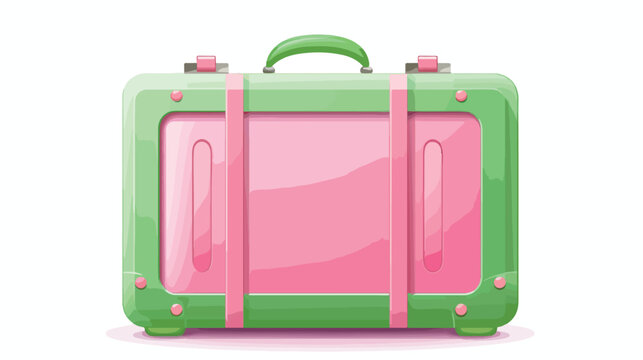 Vector drawing of a green suitcase with pink accessory
