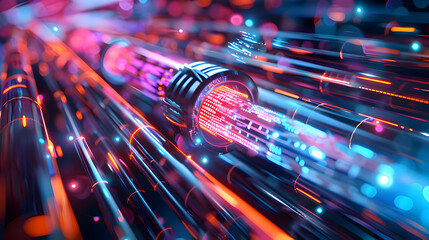 a close up of a fiber optic cable with a lot of lights coming out of it