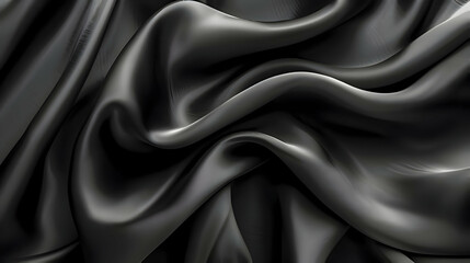 Obraz premium Close up of monochrome black satin fabric resembling flowing waves