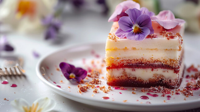 Sumptuous dessert creation a beautifully crafted cake with edible flowers