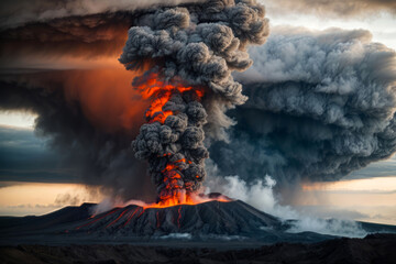 Aerial View of Volcanic Explosion, created with Generative AI technology