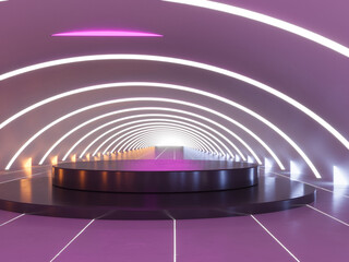 long corridor with lighting and podium