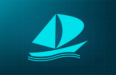 Yacht symbol. Vector illustration on a blue background. Eps 10