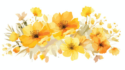 Watercolor yellow flower composition. Summer background