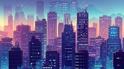 Fototapeta na wymiar Retro pixel art cityscape with skyscrapers. Pixel art, retro, cityscape, skyscrapers, buildings, urban, vintage, nostalgia. Generated by AI