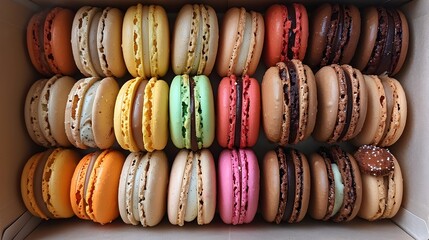 A box of assorted pastries with a variety of colors and flavors