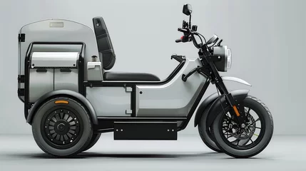 Tuinposter A electric tricycle cargo with a white background. Generative AI. © visoot