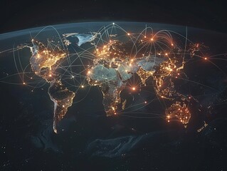 Global maps with flight paths contrasted with global connections on remote work platforms