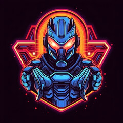 Futuristic Armored Soldier with Weapon, can be used for T-shirt Design. Robotic Warrior Illustration - obrazy, fototapety, plakaty