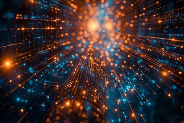 Fototapeta premium An abstract composition featuring a network of glowing fiber optic cables and circuitry