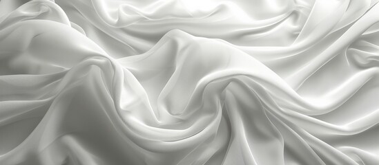 Gorgeous white satin fabric with intricate folds and drapes for luxurious textile background or texture design concept