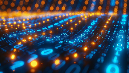 Technology background of binary code flying through a vortex, background code depth of field. Binary code background. 3d rendering