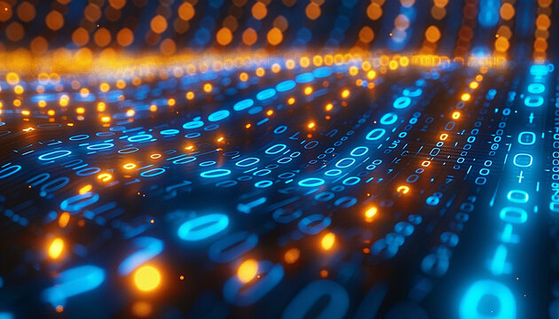 Technology background of binary code flying through a vortex, background code depth of field. Binary code background. 3d rendering