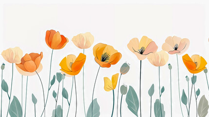 modern pastel simple flat abstract flower drawing vector style with warm colours