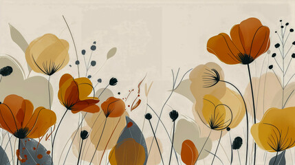 modern pastel simple flat abstract flower drawing vector style with warm colours