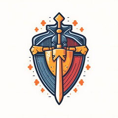 Shield and Sword Emblem or Icon Illustration Isolated on White Background