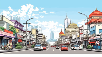 Street view with urban of Bangkok Thailand. Manga background