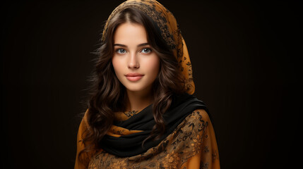 a beautiful muslim woman 24 years old, wearing beautiful dupatta full cover, black eyes