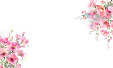Obraz na płótnie Canvas Watercolor pink botanical flowers. Banner with spring flowers. Banner blank for text. Vector illustration.