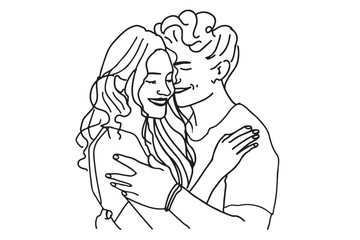 Fototapeta na wymiar couple hugging. line drawing illustration for your design