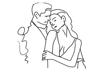 couple  hugging. line drawing illustration for your design