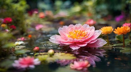 Pink lotus flowers in the water.