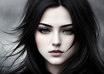 Fototapeta premium Portrait of a girl black and white style, Atmospheric beautiful setting, epic, fantasy Generative AI