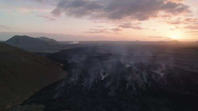 Lava flow towards The Blue Lagoon. From february 2024 eruption in Iceland.