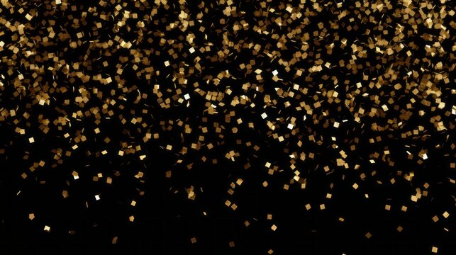 Festive Texture with falling sparkling golden confetti on a black background. The concept of a holiday, a victory, a lottery win, a layout with a copy space.