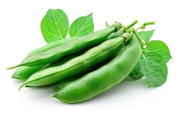 Sugar snap pea isolated on white background, close up. Vegetable, raw fresh peas for healthy vegetarian salad.