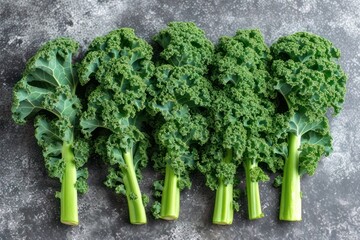 Kale leaves Green Fresh Organic on marble background, close up. Vegetable, raw kale salad for healthy vegetarian salad.