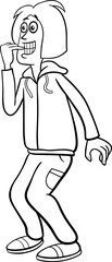 excited or surprised cartoon young man character coloring page