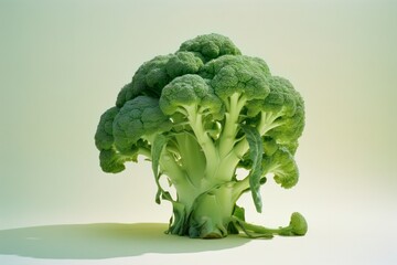 Broccoli 3D close up cutout minimal on green background. Vegetable, raw broccoli for healthy vegetarian salad, sale, package, advert. Ultra realistic, icon, detailed.