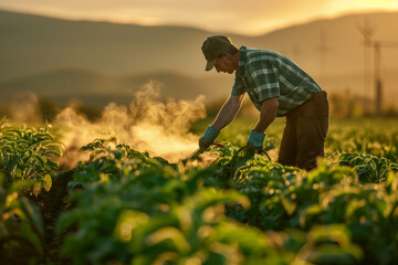 Fototapeta premium Man Standing in Green Plant Field