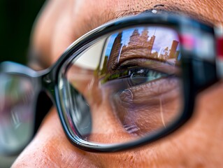 poor eyesight. A man holds glasses in his hands. Look through glasses