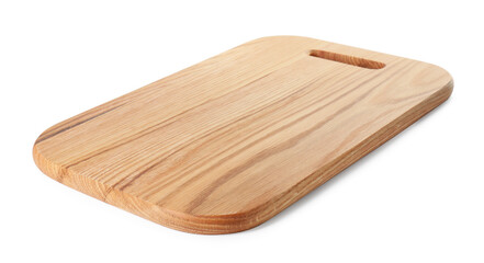 One wooden cutting board on white background