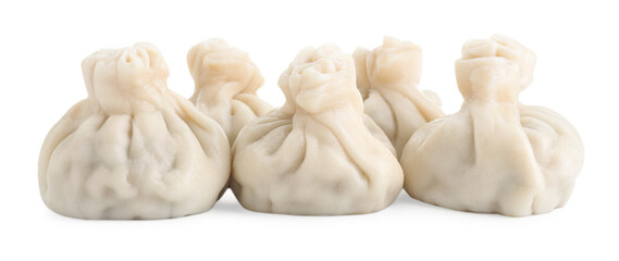 Many tasty khinkali (dumplings) isolated on white. Georgian cuisine